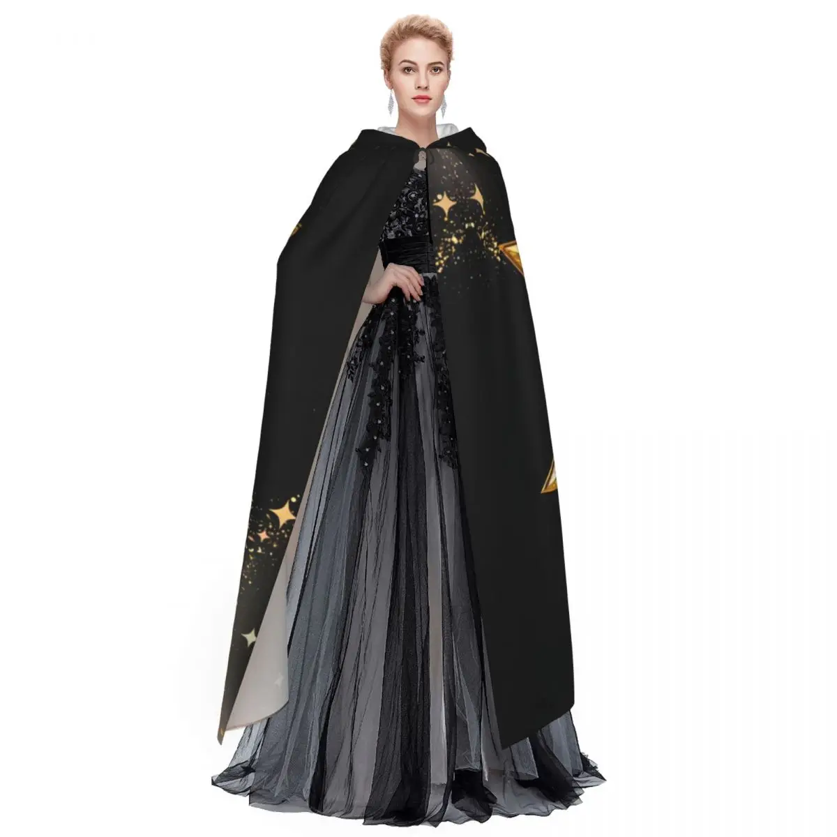 Фото Плащ-накидка вампира для взрослых с капюшоном, с изображением звезды Давида на иврите, полноразмерный костюм для косплея на Хэллоуин. №3