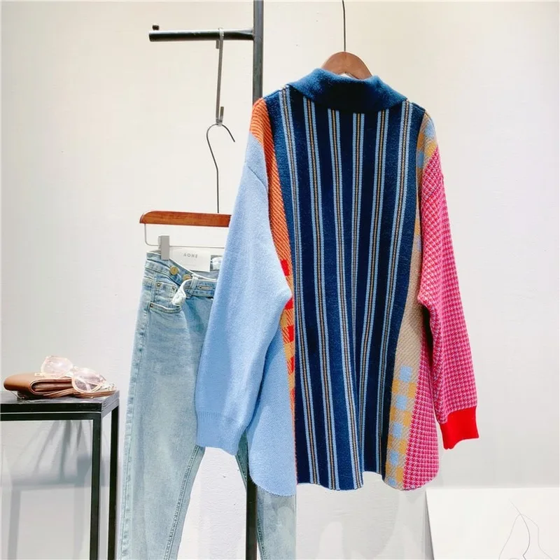 Повседневный свитер WAKUTA в полоску кардиган свободного кроя с отложным