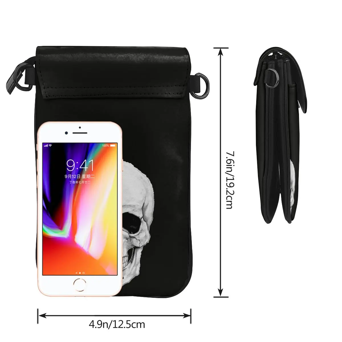 ПП кости череп голова заклепки двойная сумка через плечо Череп кожаная для