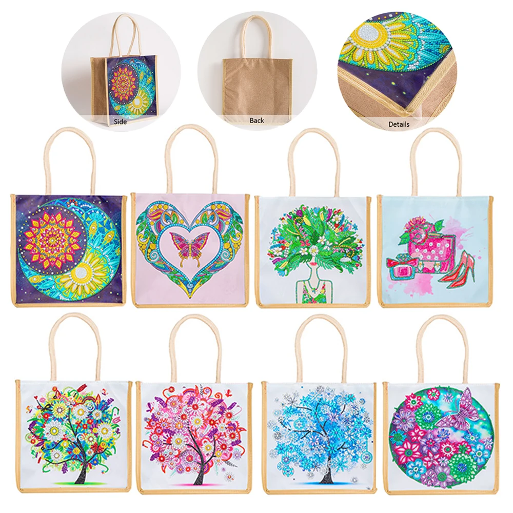 

5D Diamond Painting Handbag DIY Eco-friendly Linen Shopping Storage Bag Reusable Foldable Organizer Tote Craft Kit Gifts