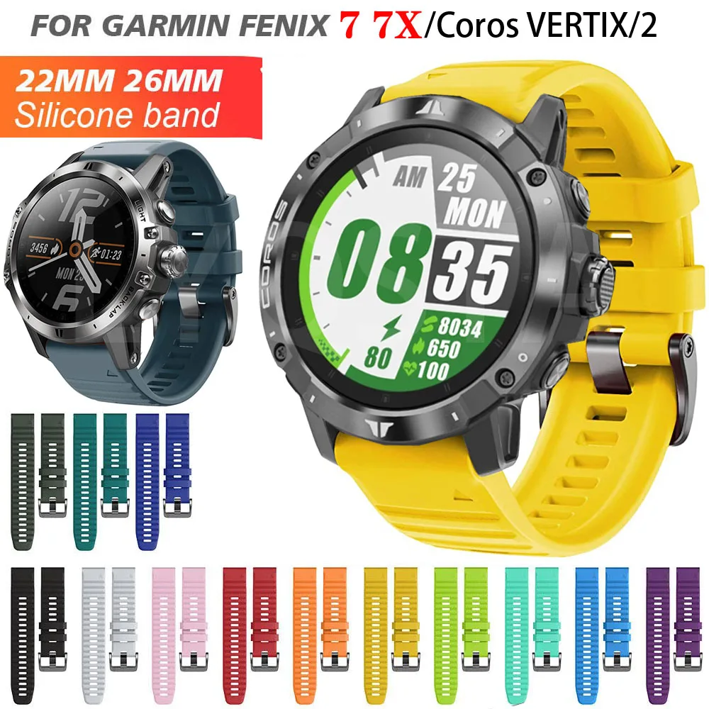 

Sport Silicone Watch Strap for Garmin Fenix 7 7X Epix/instinct 2/Coros VERTIX VERTIX2 22mm 26mm EasyFit Quick Release Wristband