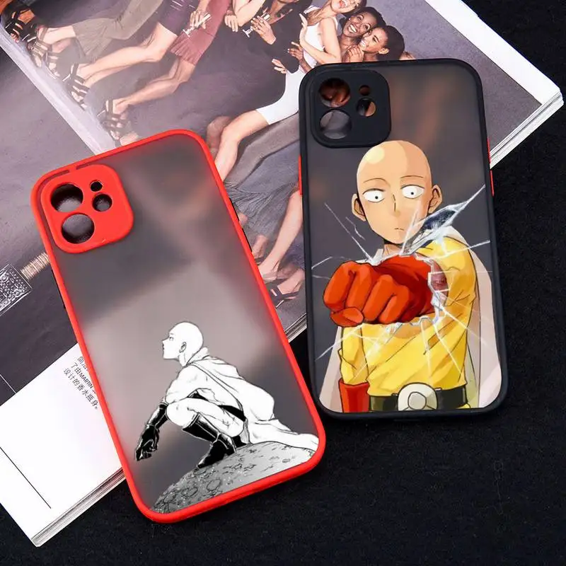 

Anime One Punch Man Phone Case Red Color Matte Transparent For iPhone 13 12 11 Pro Max Mini X XR XS 7 8 Plus
