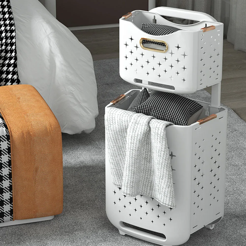 

Foldable Laundry Basket With Double Layer Easy Finishing Organiser Basket For Laundry Room