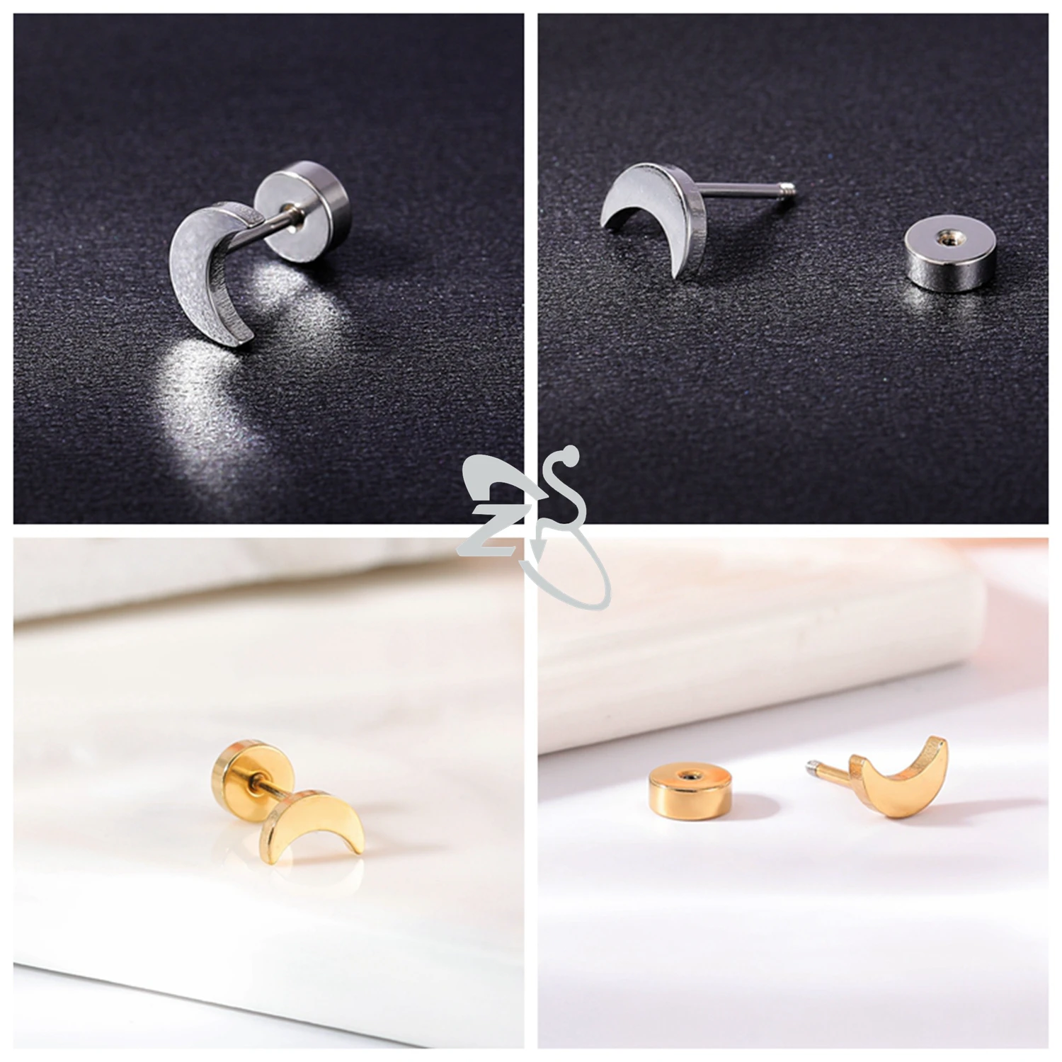 ZS 1 Pair Cute Heart Flower Stud Earring For Women Girls 20G Stainless Steel Flat Back Earrings Cartilage Helix Conch Piercings images - 6