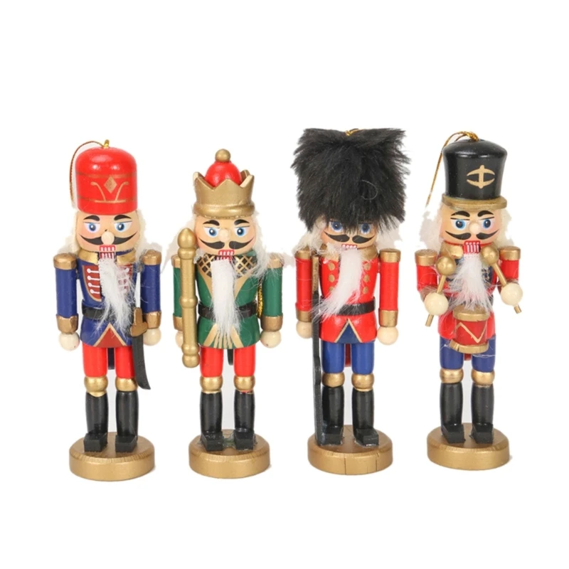 

Set of 4 Christmas Nutcrackers Soldier Wood Pendants Tree Decoration and Party Decoration Festival New Year Birthday