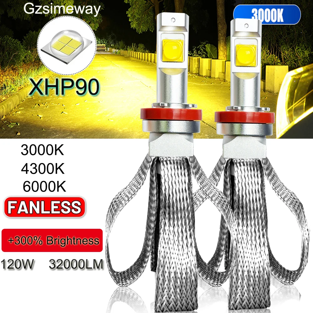 

Автомобильная бесвентиляторная фара XHP90 3000K HB3 HB4 LED H11 H8 6000K 4300K 9005 9006 9012 H9 Светодиодные лампы дальнего ближнего света Автоматическая противотуманная фара