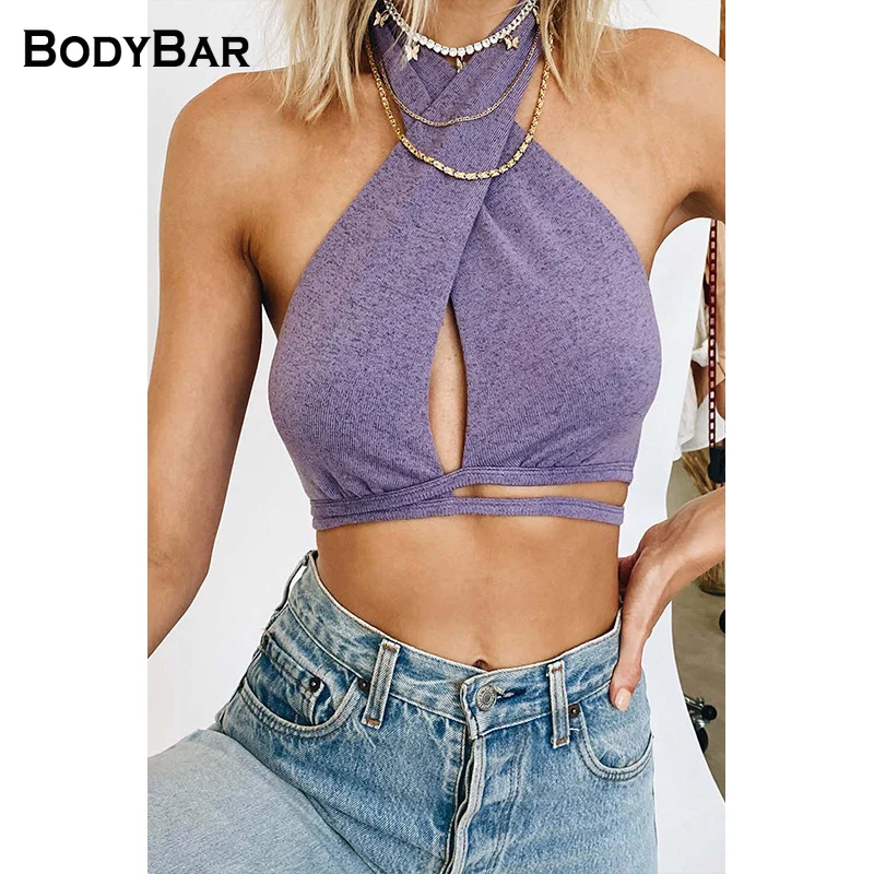 

Sexy Front Cross Hollow Vest Wrapped Chest Slim Top Ladies Open Back Umbilical Vests Pure Color Chic Underwear Sleevesless Camis