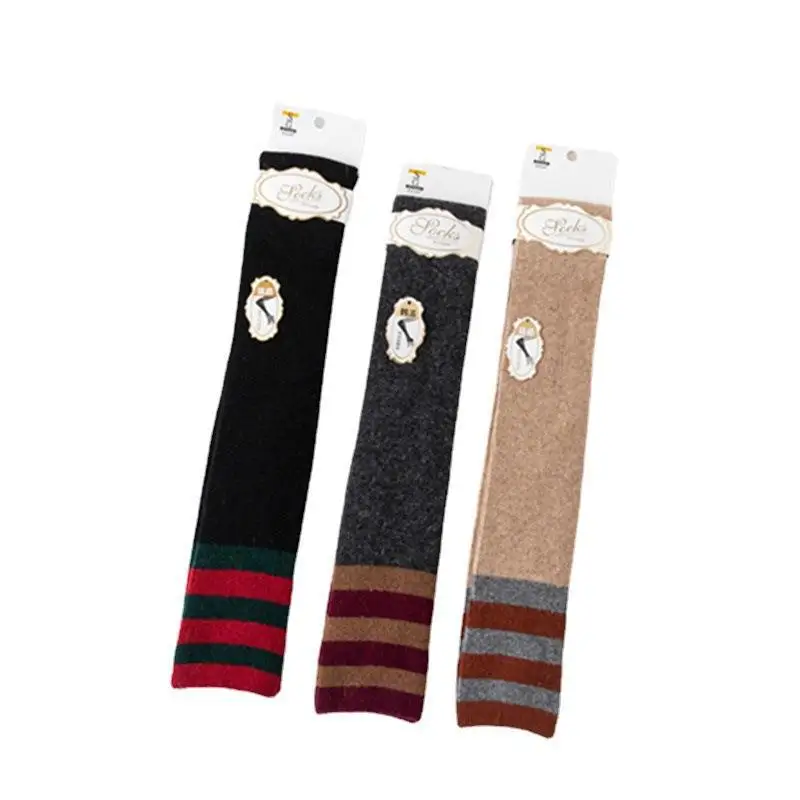 Foot Sock Women's Angora Wool Warm Thigh High Sock Foot Sock Three Bars Black JK High Yoga Autumn and Winter Long Socks