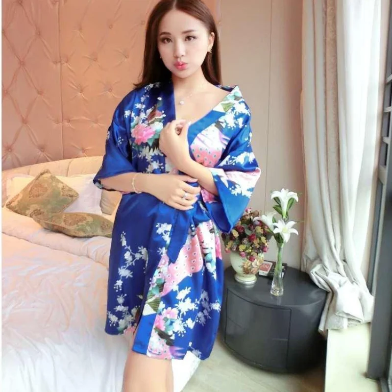 Silk Robe Long Women's Summer Sexy Nightgown Large Ice Silk Lace Spring And Autumn Long Sleeve Lace Bathrobe Robes for Women
