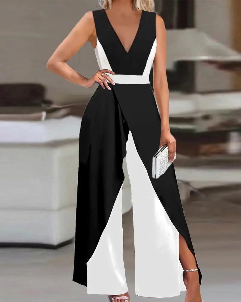 Women's Elegant Jumpsuit 2023 Spring Women's New Professional Women's Suit Collision Color Splicing Open Jumpsuit