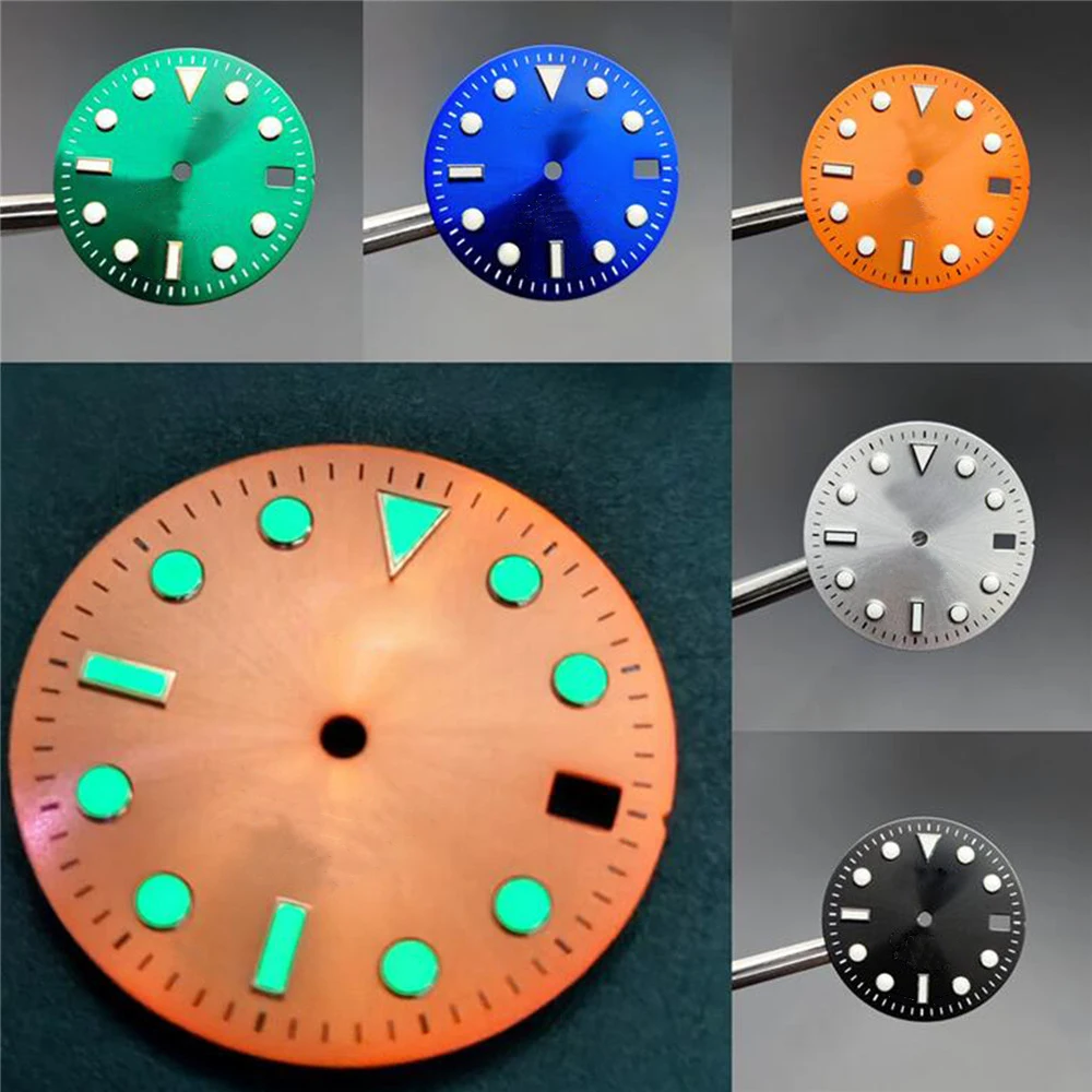 

28.5mm Diving Watch Dial Sun Pattern Luminous Dial With Date Widow For NH35 Automatic Movement