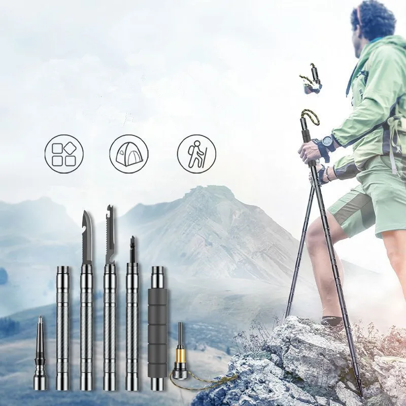 

Multi-Functional Tactical Magic Stick Camping Telescopic Folding Cane Bracket Trekking Pole For Survival In The Wild