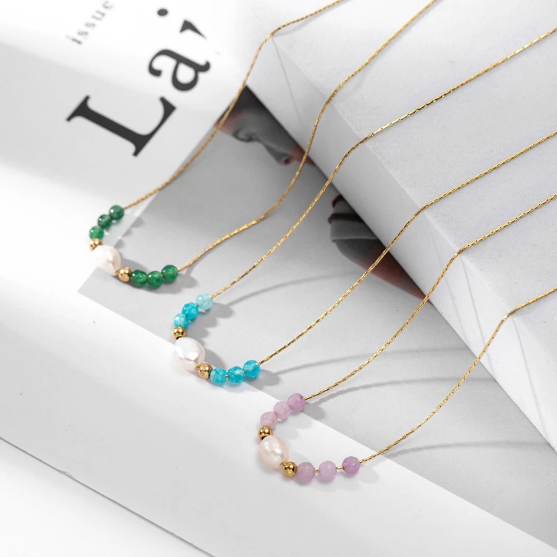 Fashion Pearl Beads Choker Necklace for Women Gold Color Stainless Steel Clavicle Chain Bohemian Jewelry Pendant Summer Gifts