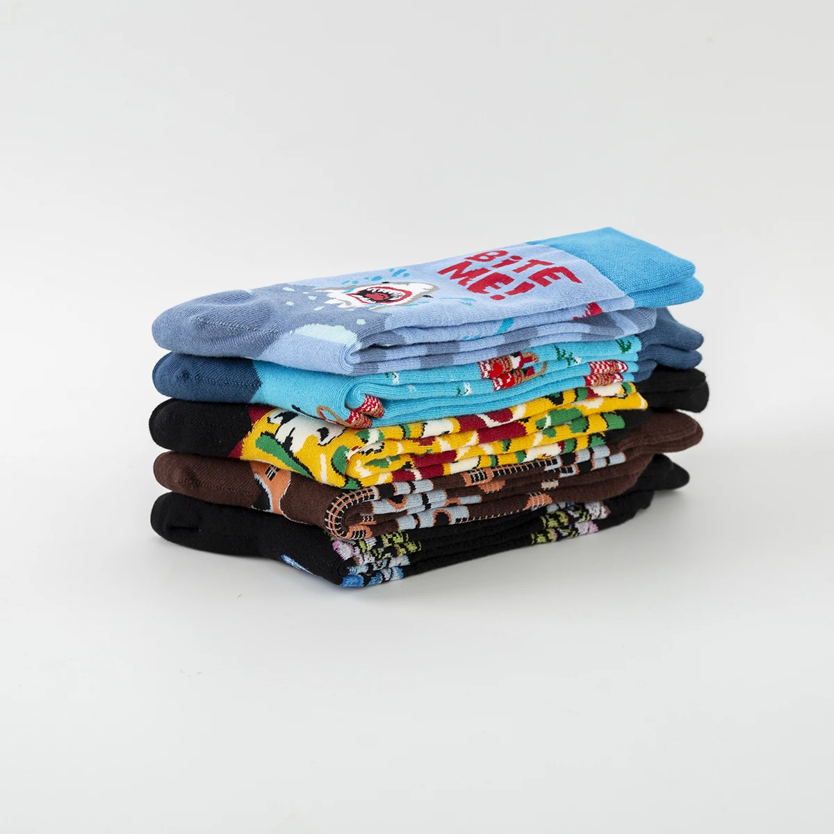 5 Pairs New Color Fashion Casual Men Cotton Socks Happy Cat Guitar Mushroom Alpaca Shark Funny Socks for Men Wholesale