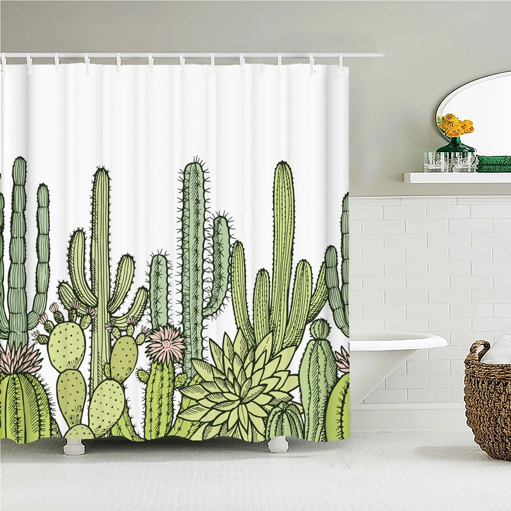

Shower Curtain Cactus Green Plant Curtain Bathroom Decor Waterproof Polyester Leaves Personality Screen Accessories