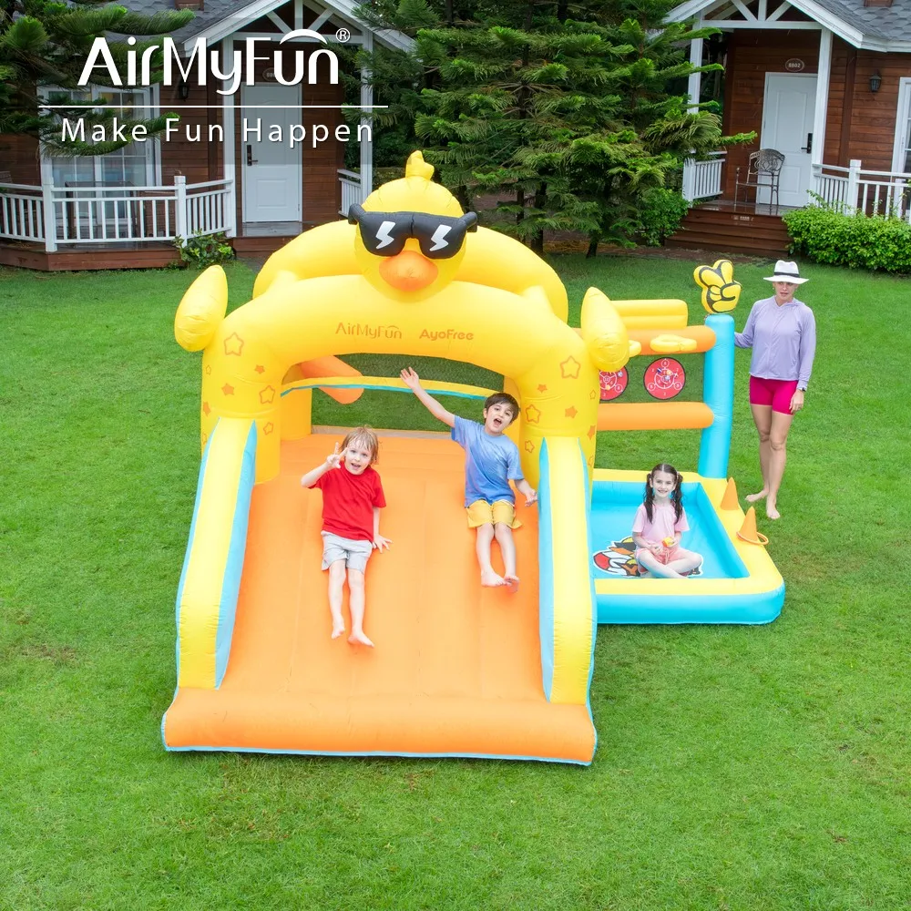 Фото Airmyfun новый дизайн надувной замок прыгающий дом утка отказов большая комбинация слайдов детский надувной отказов замок №1