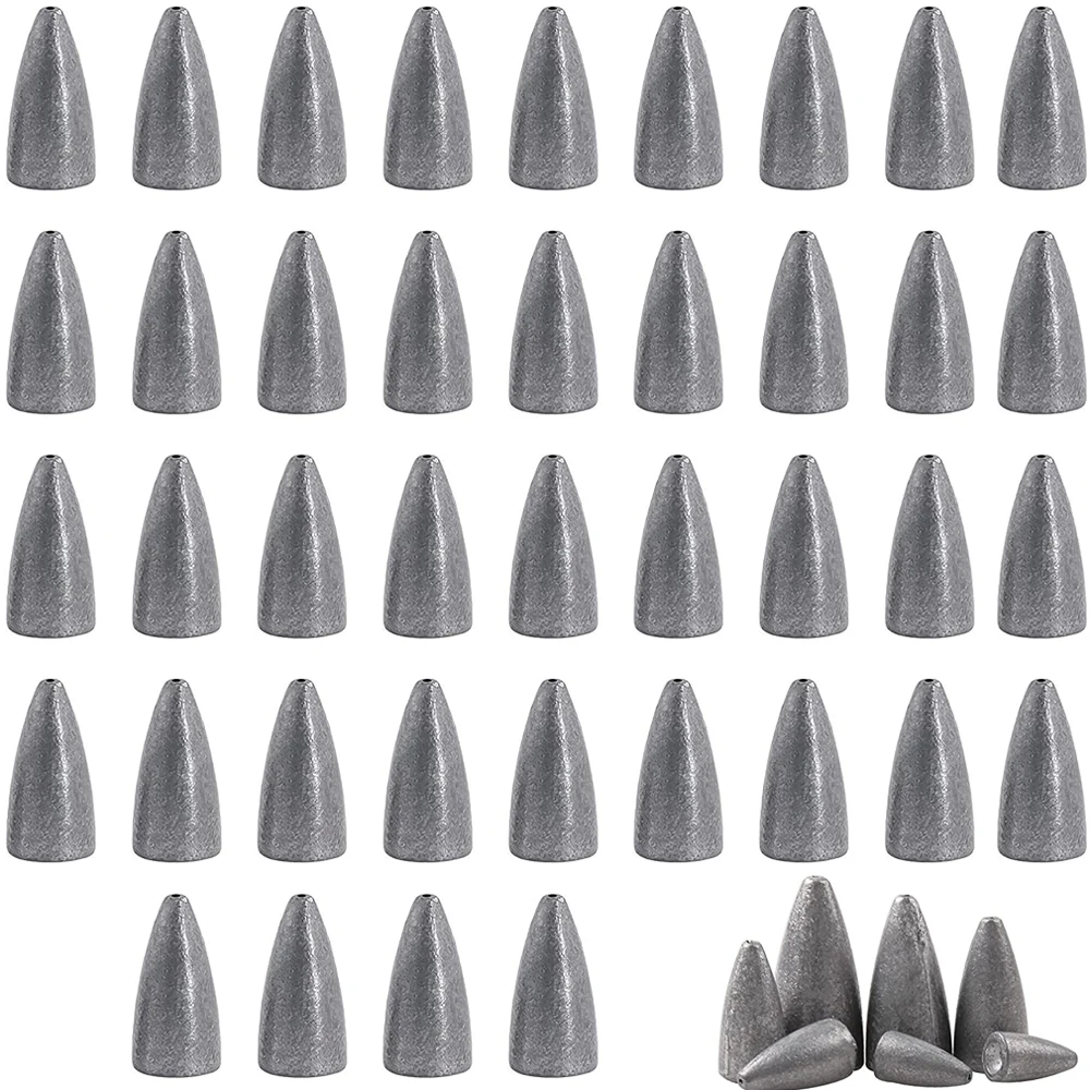 40Pcs Bullet Fishing Weights Sinkers Worm Weights Slip Sinker for Bass Fishing Texas Rigs Saltwater Freshwater Fishing Tackle