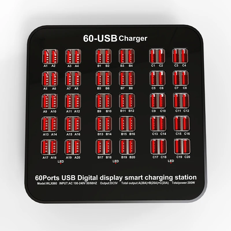 USB Зарядная станция 10 12 15 20 24 30 60 портов HUB 100W Универсальный настольный быстрый зарядный док-станция для мобильного телефона питания адаптер включен.