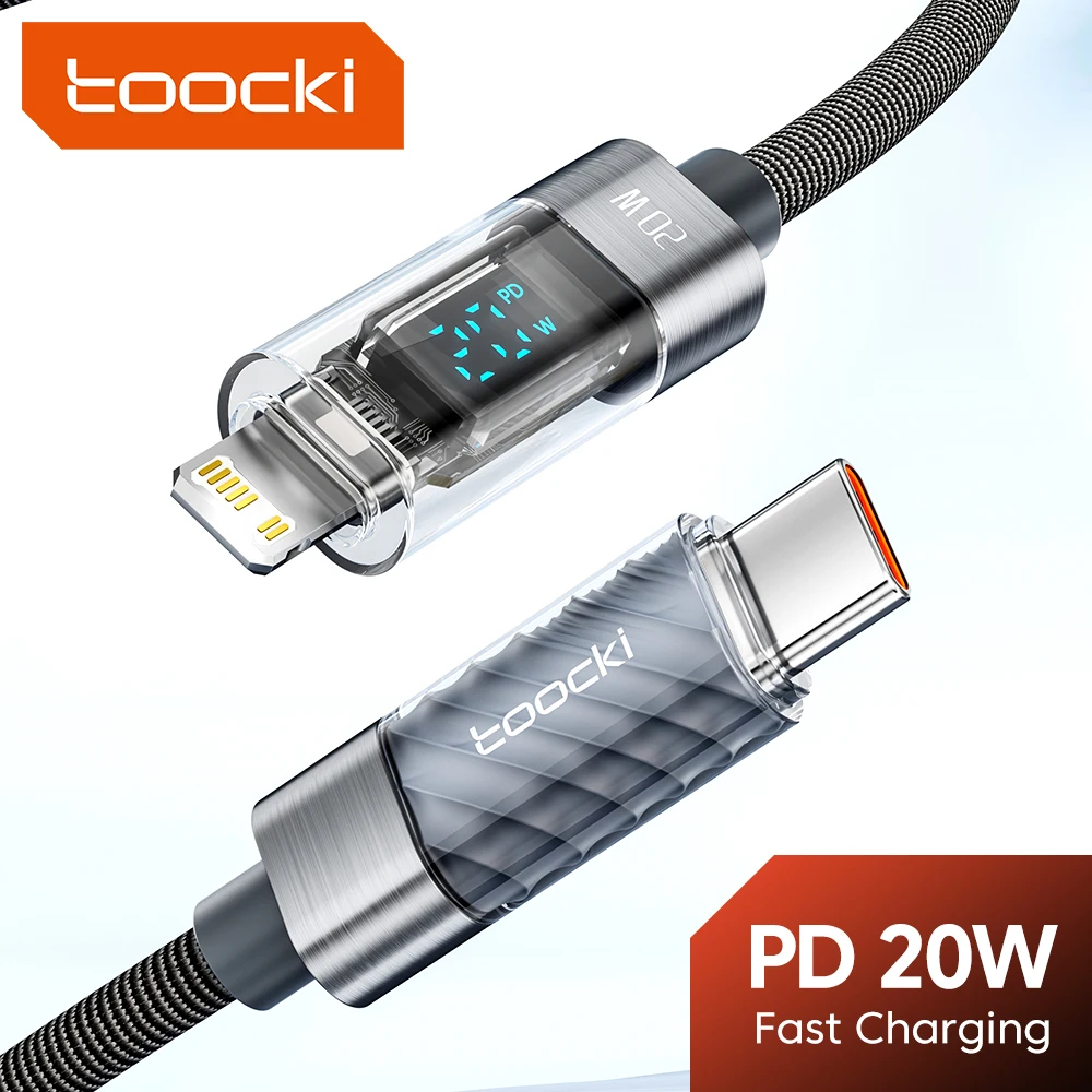 

USB-кабель Toocki Тип C для iPhone 14, 13, 12, 11 Pro Max, XS, XR, 8, 7 Plus, iPad PD, дисплей 20 Вт, USB-кабель с разъемом Lightning, кабель для быстрой зарядки