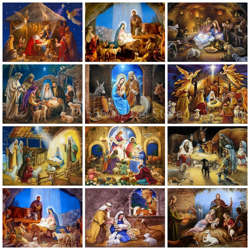 

Christian Nativity Religious DIY 5D Diamond Painting Full Round Resin Mosaic Diamond Embroidery Picture Rhinestone Home Decor