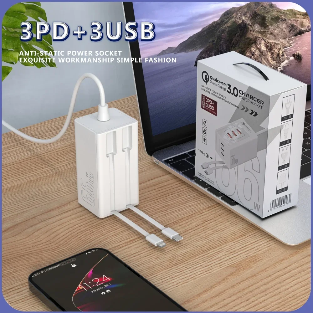 6-портовое зарядное устройство для телефона USB Type C зарядная станция PD