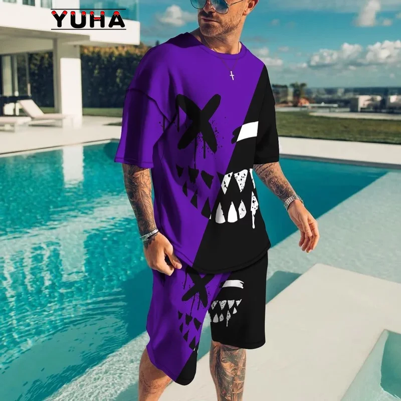 Yuha 3d Print Oversized T-shirt Shorts Set For Men Causal Short Sleeve Tracksuits Costume Breathable Men's Sports Suits Two-piec