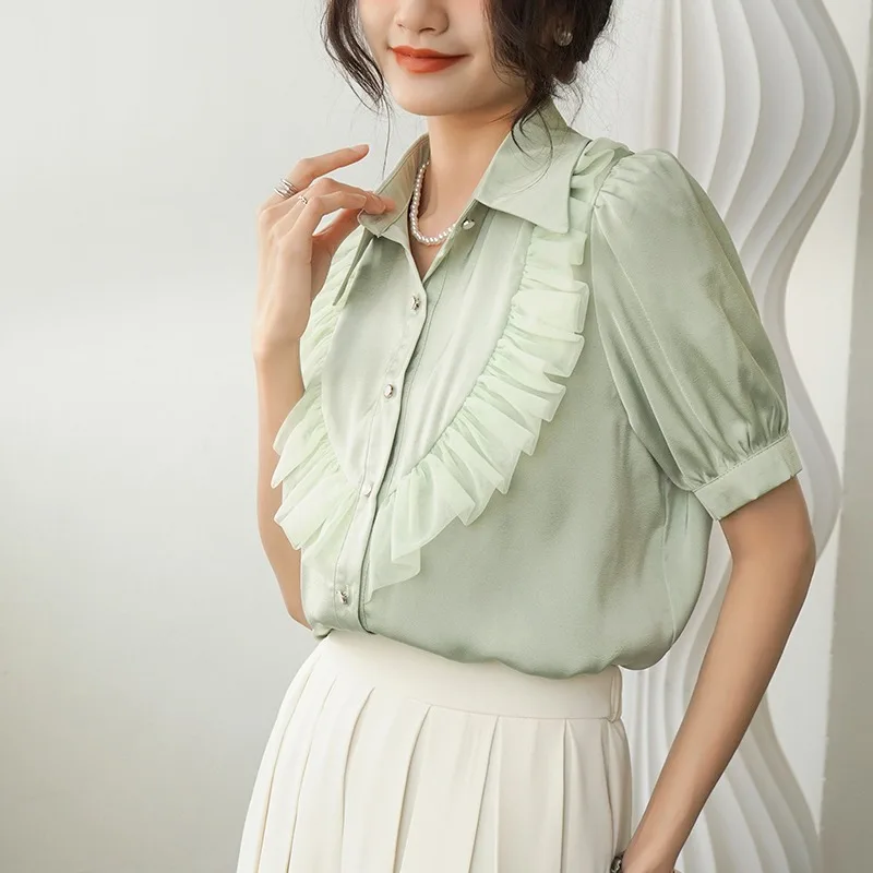 

Vintage Solid Blouses Women 2022 Summer Short Sleeve Shirts Tops Female Blusas Korean Office Lady Elegant Blusas