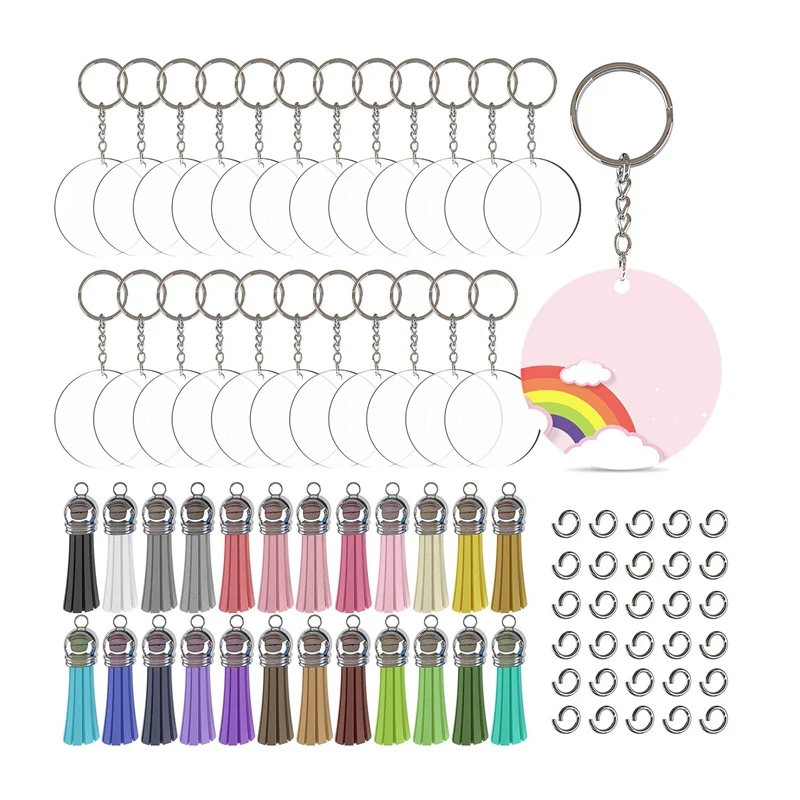 

200Pcs Acrylic Keychain Blanks Clear Acrylic Circles Discs Transparent For DIY Keychain Craft Project
