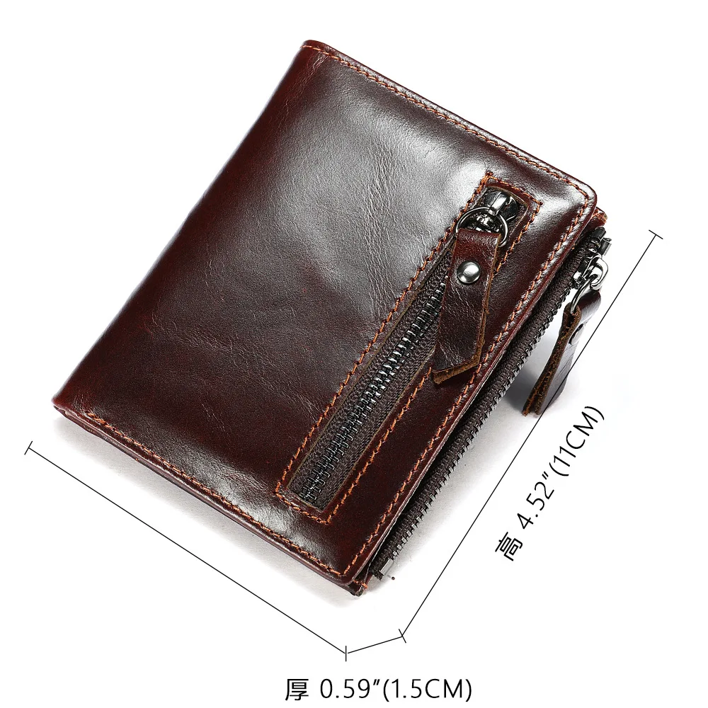 Men's Leather Wallets Men Money Bags Retro Casual Vertical Top Layer Cowhide Dollar Clip Credit Card Holders Zipper Coin Purses