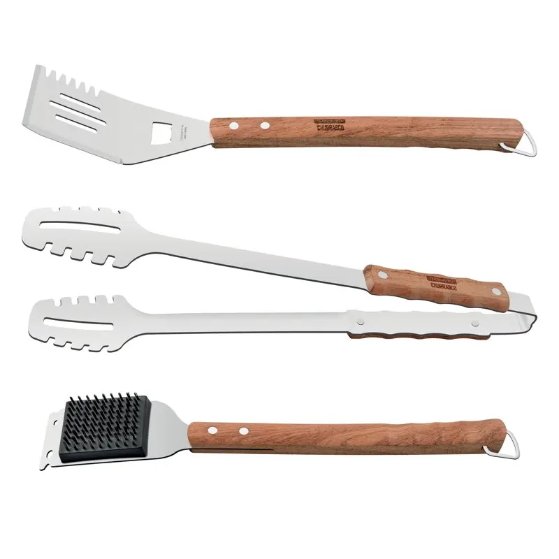 

Durable, Long- lasting Grilling PK Durable, Long-lasting Utensils Set (Spatula, Meat Grill Brush) with Churrasco Wood Handle - P