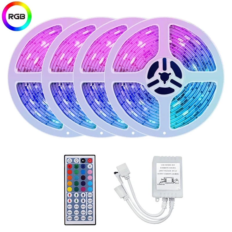 

New 2835 RGB Light Strip 20M Flexible LED Light Strip With 44 Keys Remote Controller+Controller For Valentine's Day Bedroom