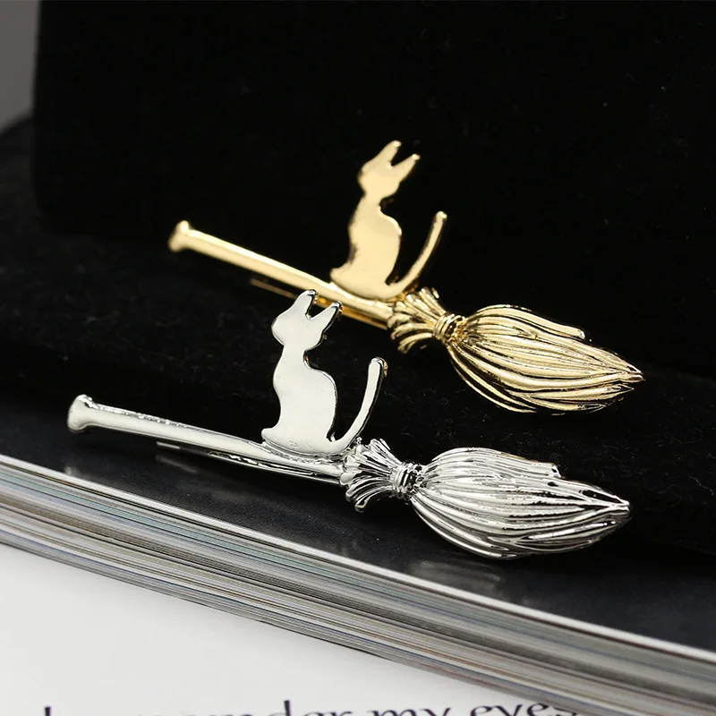 

Hair Clip For Women Personality Cat Witch Broom Hairpin Golden Silver Lady Girls Charm Barrette Pins Hair Clips Accessories Gift