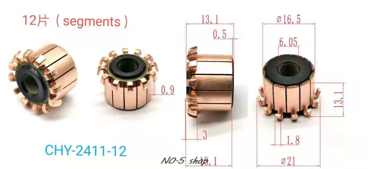 

20Pcs 16.5x6.05x13.1(13.5)x12P Copper Bars Electric Motor Commutator