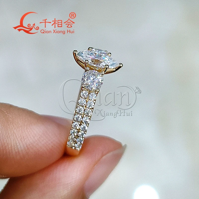 4*8mm marquise round white moissanite ring S925 Silver hip hop jewelry women Men's Ring Luxury Style gift wedding dating