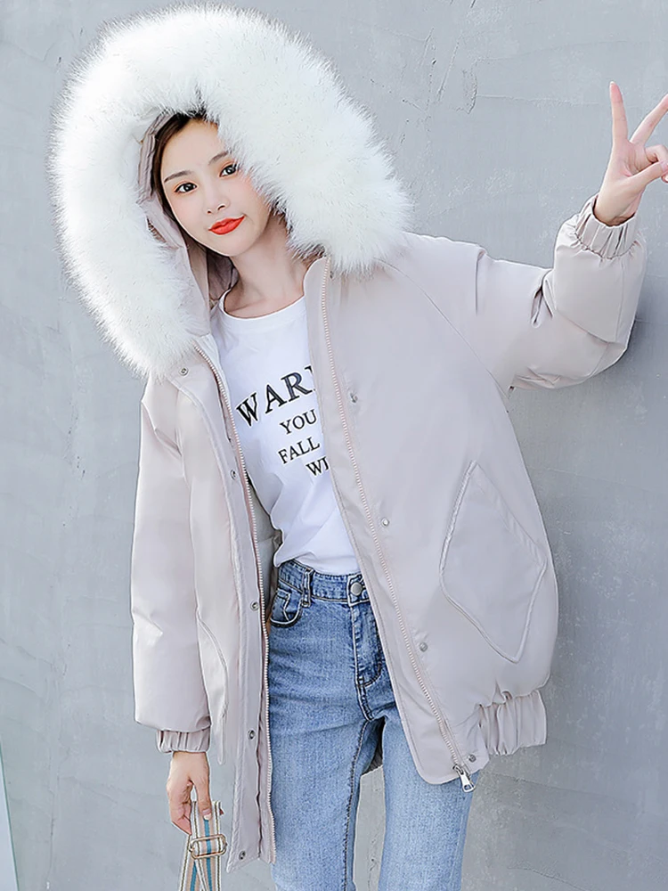 AZYT Winter Hooded Big Fur Collar Parkas Women Thicken Warm 3XL Down Cotton Coats Women Solid Color Windproof Winter Jacket 2022