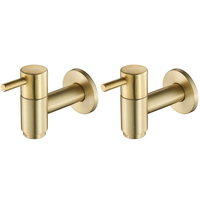 

2X Brushed Gold Round Copper Wall Mounted Washing Machine Tap Mop Pool Tap Garden Outdoor Bathroom Water Faucet