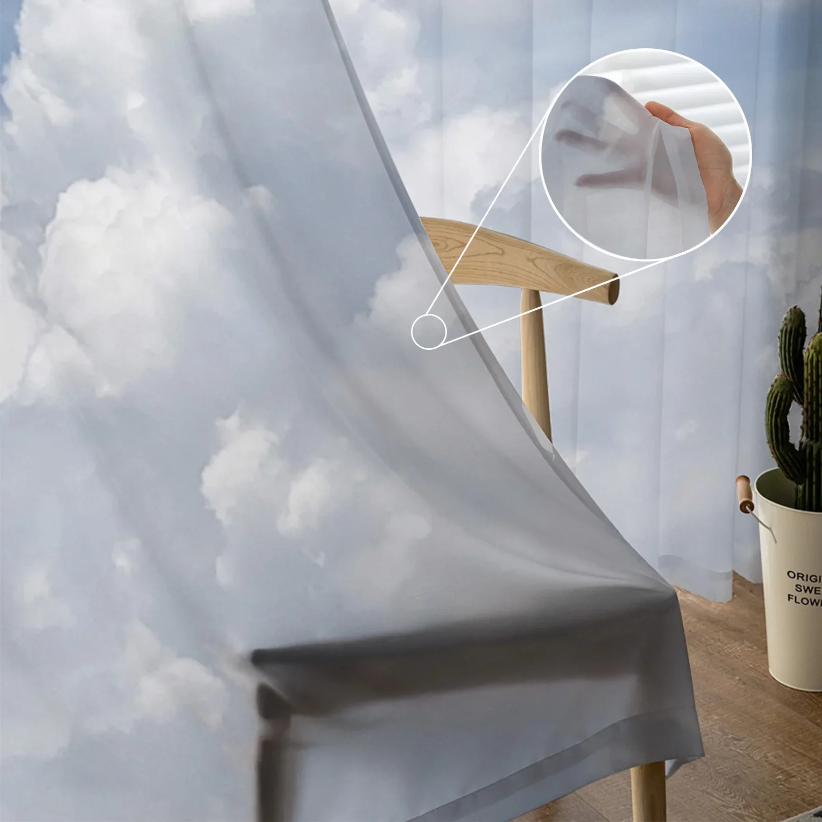 Постепенное прозрачное небо с белыми облаками тюлевые шторы для гостиной