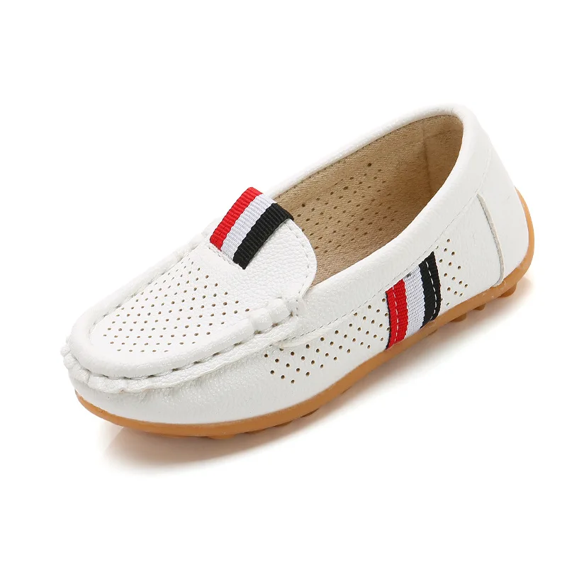Children White Leather Sneaker Shoes Summer Breathable Baby Sports Non-slips Peas Shoes Child Casuals Comfy Solid Soft Sole Shoe