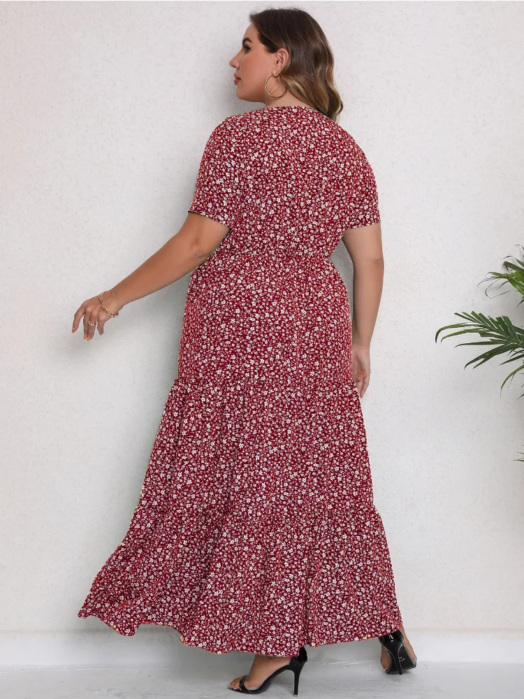 Plus size women summer new short-sleeved round neck dress long skirt plus size dresses summer dress women