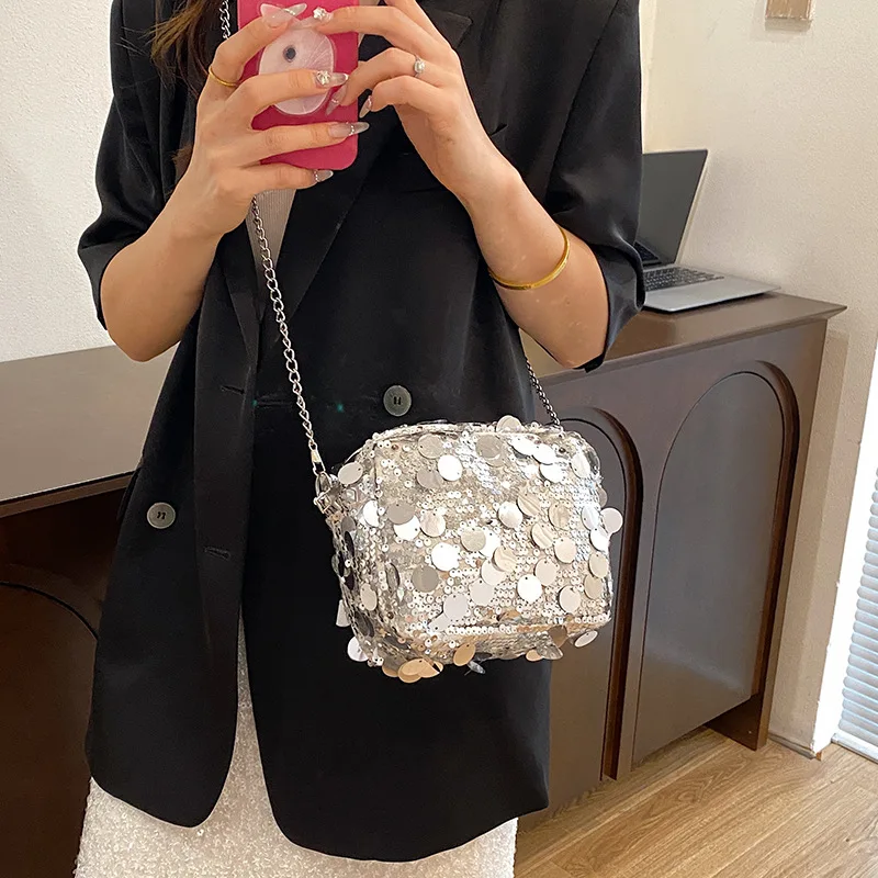 Модные блестящие женские сумки через плечо с блестками маленькая сумочка для