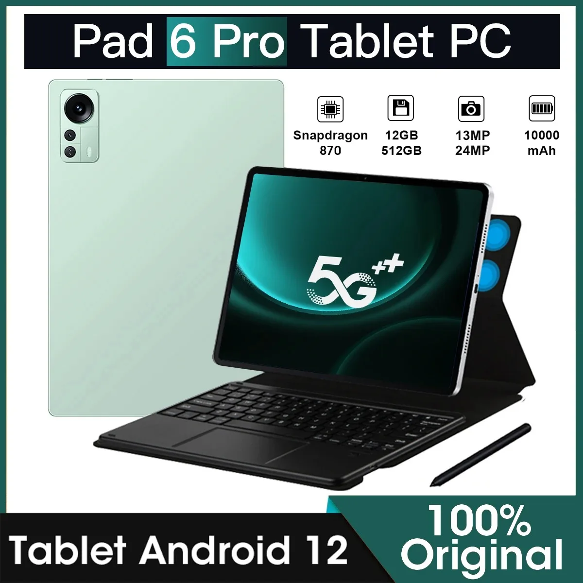 

Original Pad 6 Pro 10.6 inch Snapdragon870 12GB 512GB 10000mAh Android PC 5G Octa Core Touriste WiFi TAB Touch Screen Pad HD 4K
