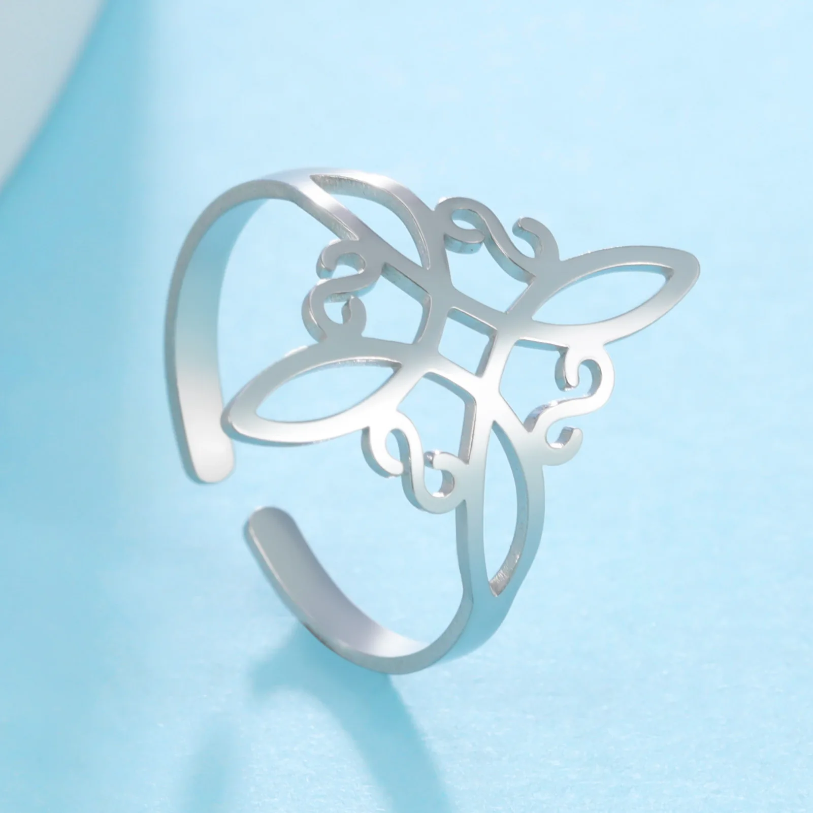 

High Quality Women'S Open Ring Witch Knot Stainless Steel Ring Celtics Knot Good Luck Protection Amulet New Year 2023 Gifts