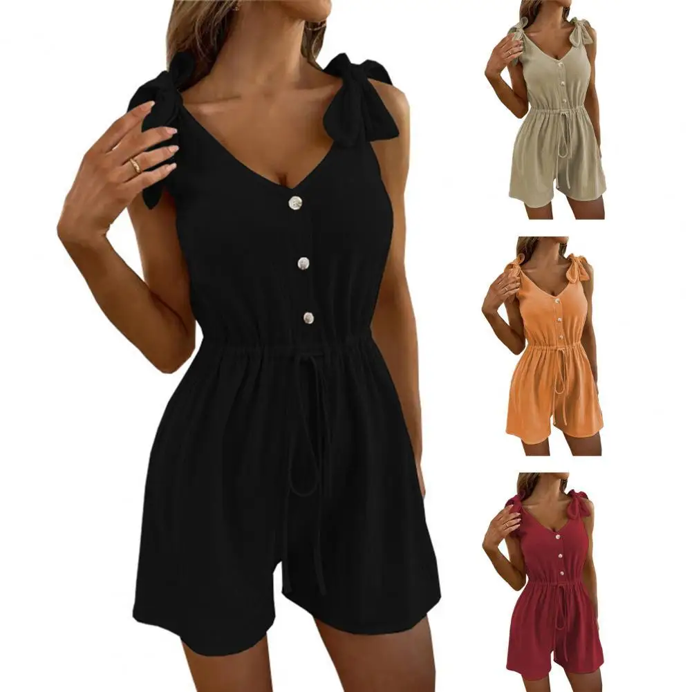 

Женский комбинезон с карманами, летний Повседневный однотонный комбинезон на шнуровке, сексуальный комбинезон с открытыми плечами и поясом, женский комбинезон