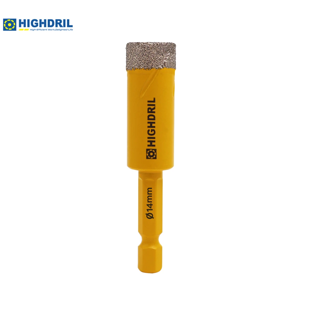 

HIGHDRIL 1pc Diamond Drills Core Holes Cutter Porcelain Tile Marble Granite Dia14mm Qiuck- fit Shank Drilling Bits Grit50/60