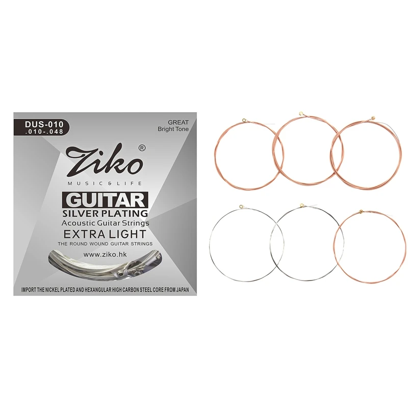 

New Ziko 12Pcs Acoustic Guitar Strings Anti-Rust Strings Musical - 6Pcs 011-050 Dr-010 & 6Pcs Dus Series Dus-010