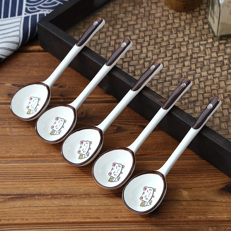 Японская керамическая ложка бытовой суп десерт искусственная ручная роспись