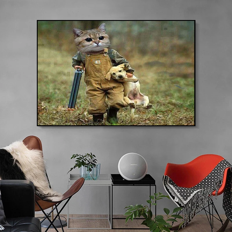 

5D Diy Diamond Painting Cat with Dog Cross Stitch Animals Wall Art Pictures of Rhinestones Embroidery Living Room Decor for Home