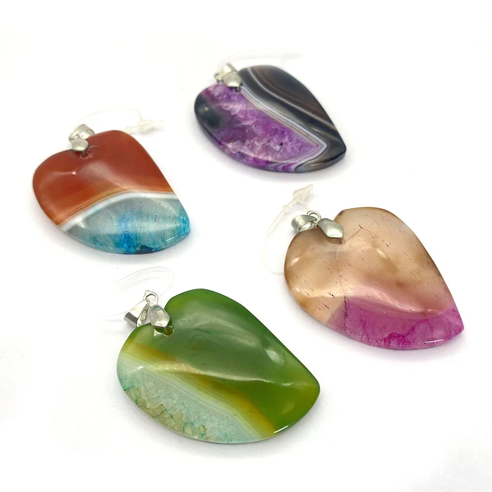 

31x44mm Lovely Heart Shaped Agate Pendant Natural Semi-precious Stone Multicolor Faceted Pendant Jewelry DIY Jewelry Accessories
