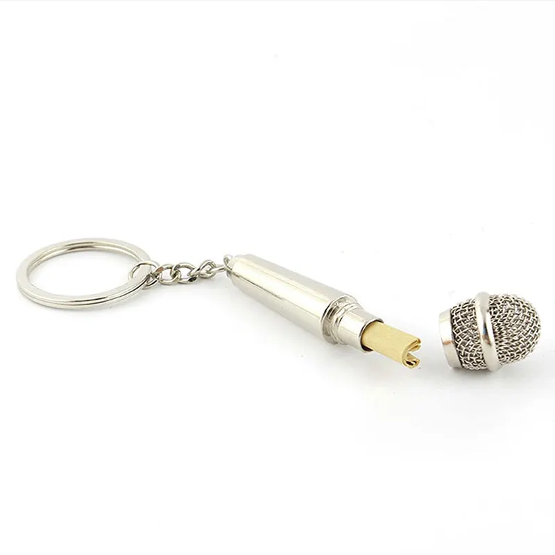 

500pcs Keychain DIY Metal Holder Chain Vintage Microphone 25x7mm Antique Bronze Silver Color Pendant