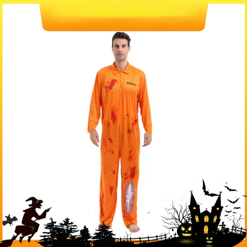 

Prisoner Costume Cosplay Costume Halloween Bloody Men Adult Prison Uniform Cosplay Jumpsuit Orange Prison Uniform